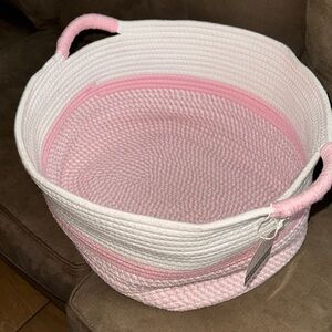 NWT TM Kids Pink and White Woven Storage Basket